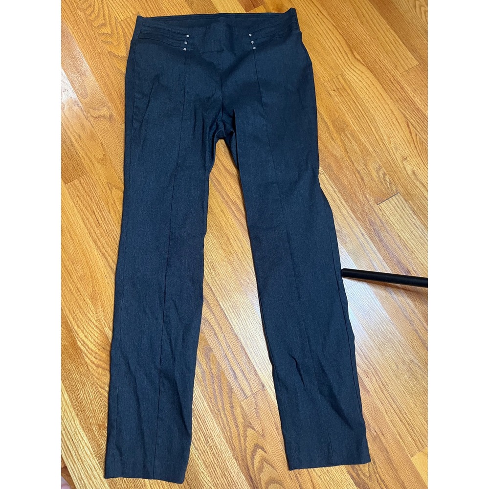 Rafaella Womens Dark Gray Textured Straight Leg Dress Pants Stud Detail Size 12